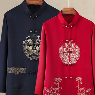 中老年唐装男夫妇长袖装女老人庆生70岁爷爷奶奶结婚礼服