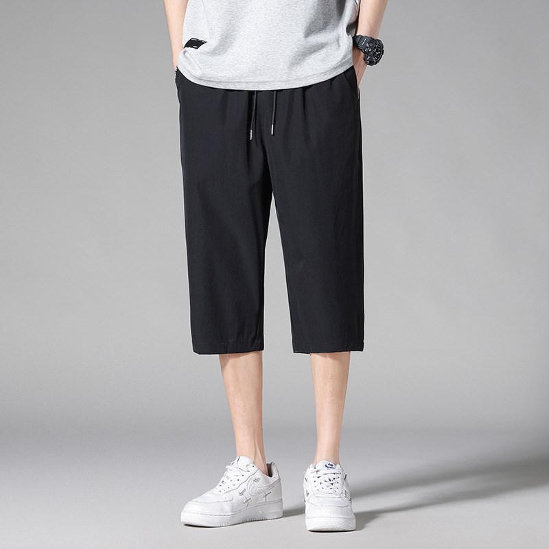 夏季速干短裤男士宽松直筒纯色简约沙滩裤休闲裤大裤衩冰丝七分裤