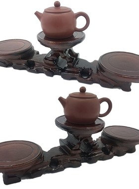 仿红木圆形茶杯垫木质紫砂壶实木奇石摆件底座木托博古架中高