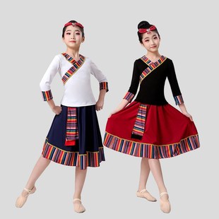 儿童藏族演出服六一女童表演服拉索次仁练功跳舞分体短裙少数民族