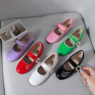 儿童单鞋 女童小皮鞋 软底公主鞋 一字带水钻方扣亲子鞋 2023秋季 新款
