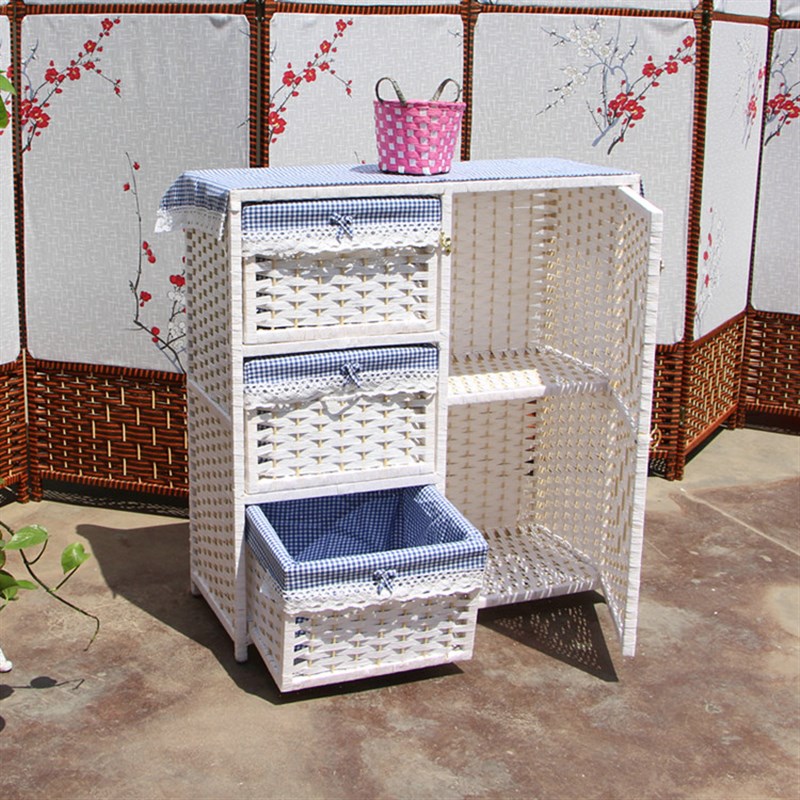 床头柜藤编经济型简约现代收纳柜子多层实木床边小柜子卧室储物柜