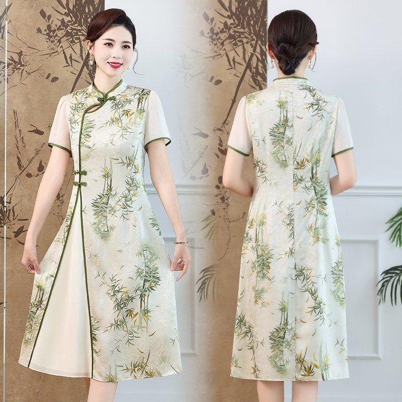 新中式妈妈夏装改良旗袍连衣裙洋气2024新款中老年夏季雪纺裙子女,女装/女士精品,连衣裙,淘宝优惠券,粉丝福利购,淘宝优惠卷