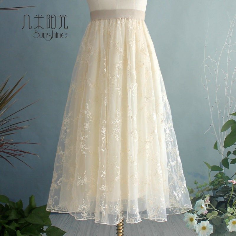 2024品质女装 时尚纯色绣花网纱裙 A字仙女范浪漫多层半身裙长裙,女装/女士精品,半身裙,淘宝优惠券,粉丝福利购,淘宝优惠卷