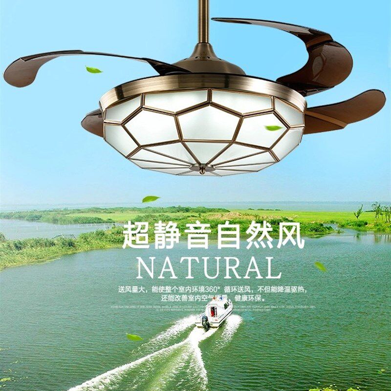 美式隐形吊扇灯 客厅餐厅卧室风扇灯仿古铜变频家用led电风扇吊灯