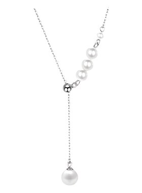 典界925银项链流苏珍珠项链女多戴串珠锁骨链轻奢感女小众银