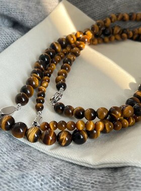 天然虎眼石串珠项链女新中式复古锁骨链毛衣链轻奢小众春夏新款潮