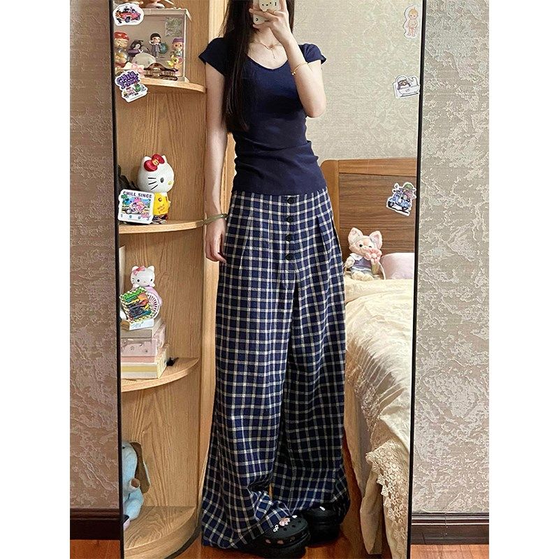 格子休闲裤女秋冬新款胖妹妹mm梨形身材高腰宽松显瘦阔腿拖地长裤,女装/女士精品,大码裤装,淘宝优惠券,粉丝福利购,淘宝优惠卷