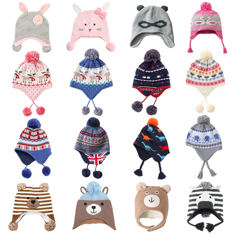 宝宝针织帽子秋冬季婴儿可爱超萌保暖帽1-3岁2男女儿童毛线护耳帽