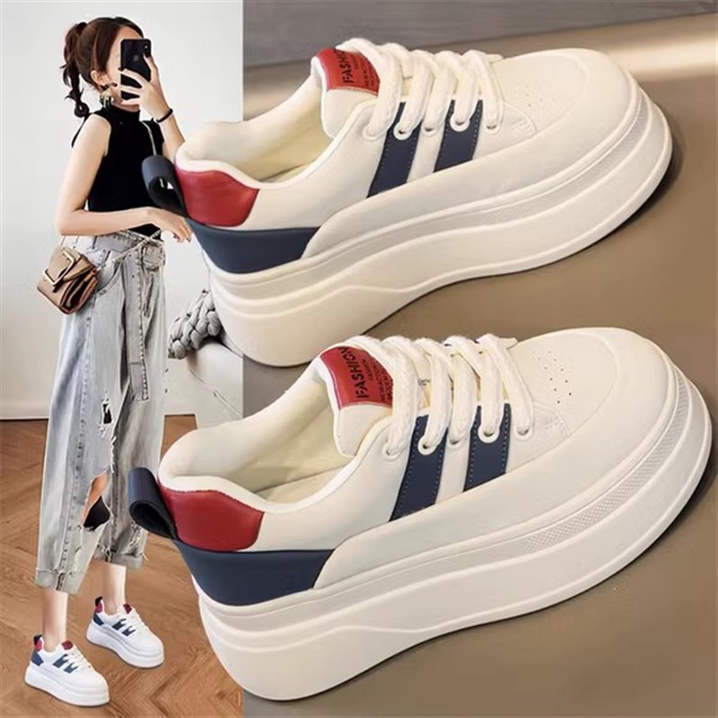 松糕小白鞋女鞋2025春季新款内增高厚底百搭休闲透气网面夏季板鞋