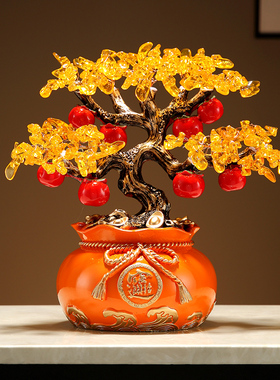 新中式招财进宝发财树摆件办公室电视柜酒柜摇钱树装饰品开业礼品