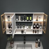 实木浴室智能镜柜单独挂墙式 卫生间收纳镜子带灯置物架防雾梳妆镜