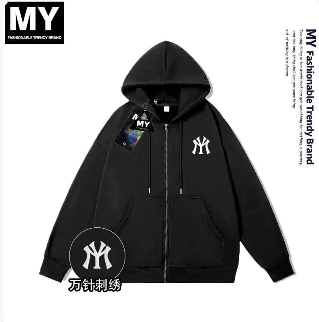 MY刺绣连帽开衫卫衣男女款宽松春秋季美式休闲拉链潮流百搭外套