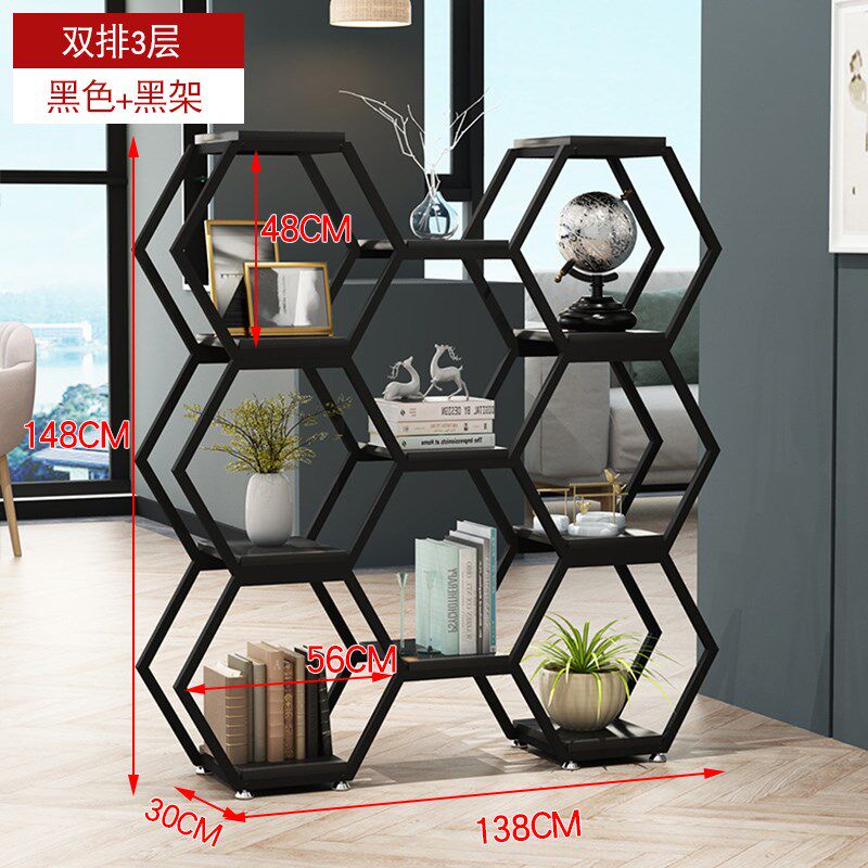 9U铁艺隔断置物架办公室屏风隔断客厅玄关花架创意六边形商品展示