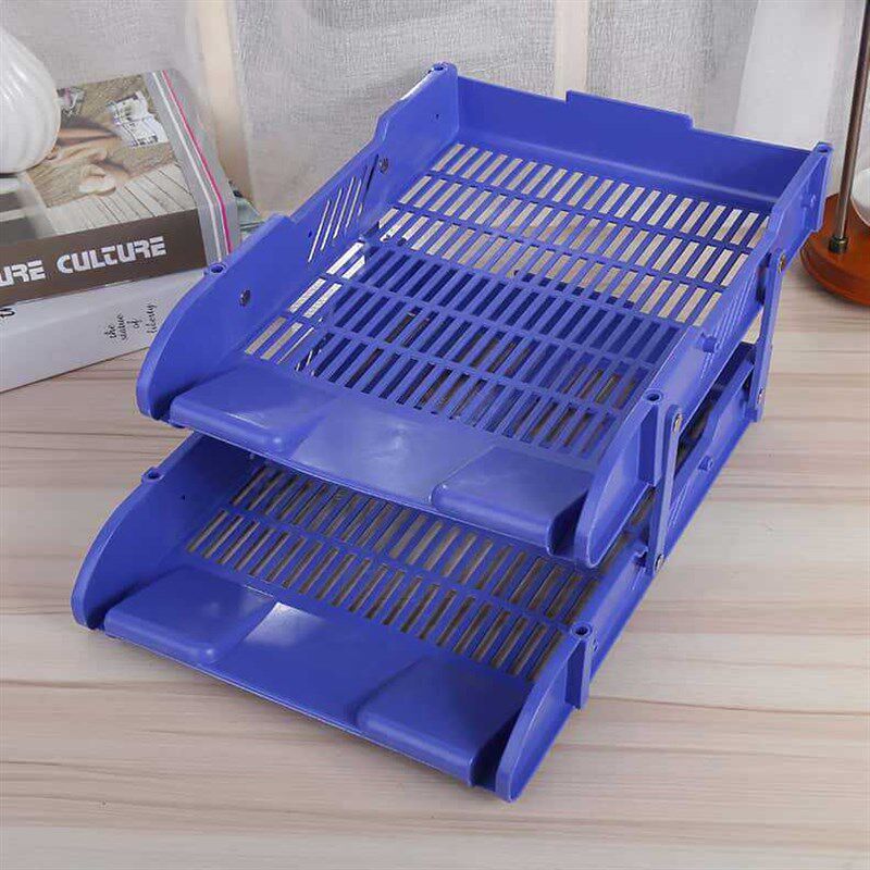 双层推拉移动大容量塑料桌面整理文件盘办公用品文具收纳置物架