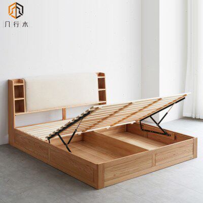 橡木高箱床双人床抽屉白色气压简约现代1.8米储物床全实木床箱