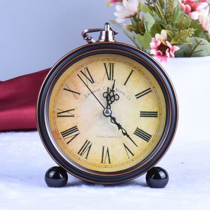 闹钟现代简约静音学生用复古卧室钟表桌面时钟摆件座钟.客厅用数