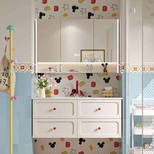 法式奶油风可丽耐彩色浴室柜组合陶瓷一体盆洗漱台多巴胺洗手脸盆