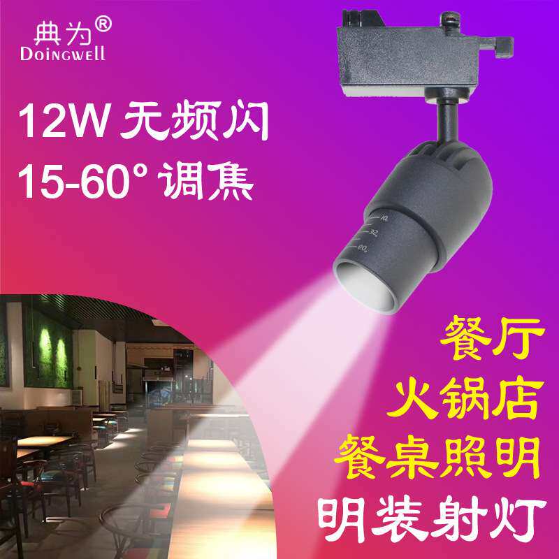 典为酒店餐厅餐桌LED轨道射灯15-60度调焦火锅店12W明装射灯