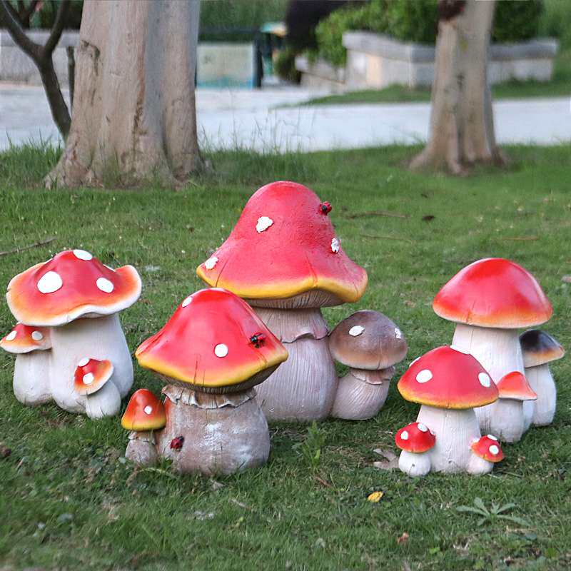 仿真彩色蘑菇树脂摆件户外花园庭院草坪幼儿园别墅植物景观装饰品