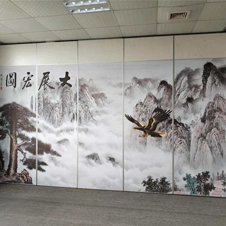 厂家直供酒店移动高隔断墙活动移动屏风隔断墙折叠门山水画高隔间
