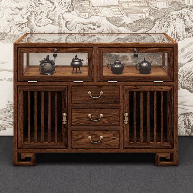 新中式实木珠宝展示柜玻璃展柜玉器首饰精品货架陈列柜中岛台壁柜