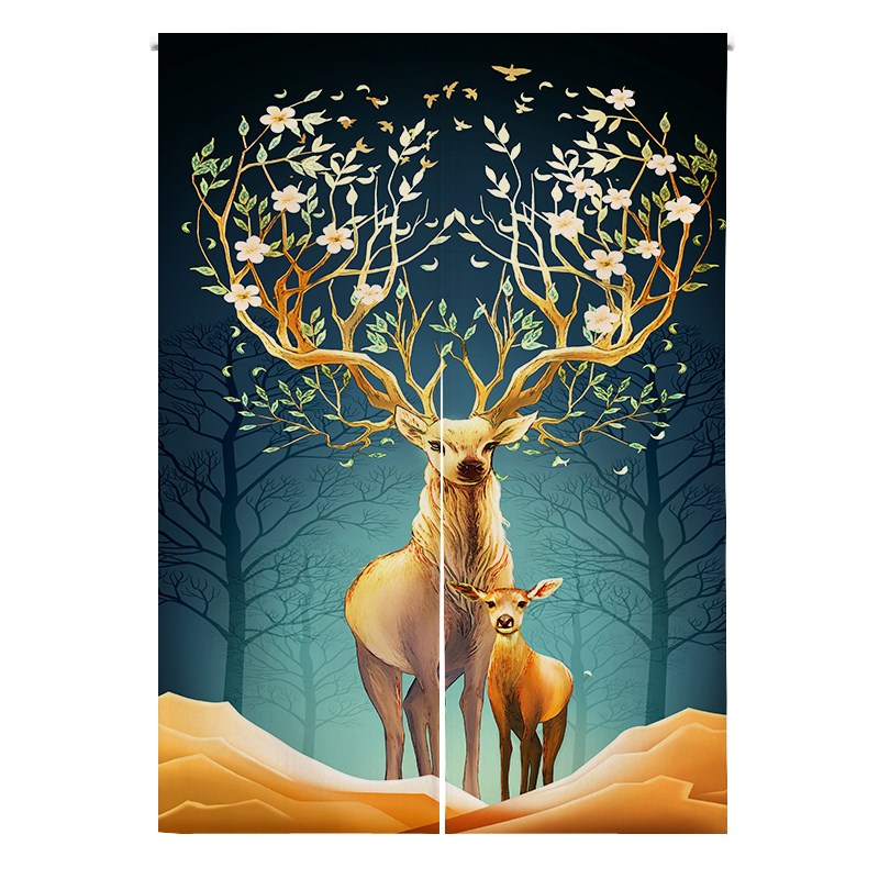 欧式门帘布艺定制简约北欧风麋鹿布帘卧室遮挡卫生U间厨房隔断装