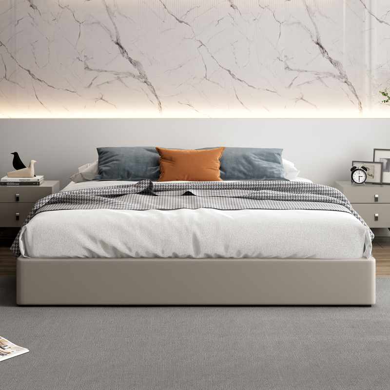 意式轻奢极简f无床头床酒店无靠背榻榻米床齐边皮床床架子现代简