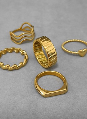 2023年秋新款金属o不易掉色时髦素圈金色戒指高级感冷淡指环保色