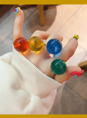 个性彩色透明A半圆开口戒指少女