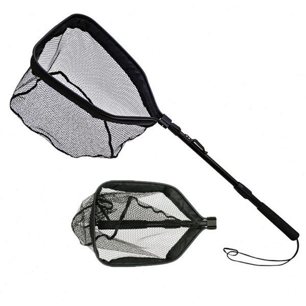 网杆头胶蝇钓浮网网兜飞铝合金路亚海钓便携挂水渔具抄网折叠溪流