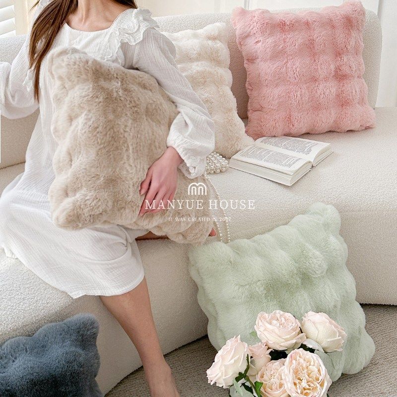 蔓越家 双面托j卡 网红皮草沙发抱枕抱枕套轻奢纯色床头靠垫不含