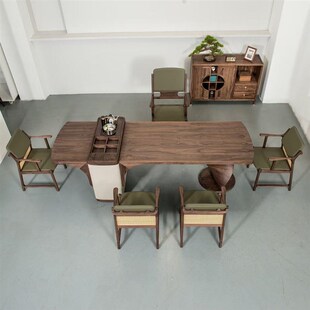 2025新中式 高端黑n胡桃白蜡木茶桌椅组合家用酒店民宿办公室泡茶