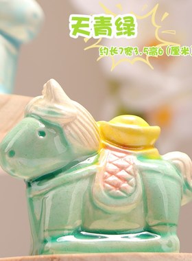 唐三彩新款小胖马Q萌可爱手工陶瓷创I意文创摆件礼品博物馆文创
