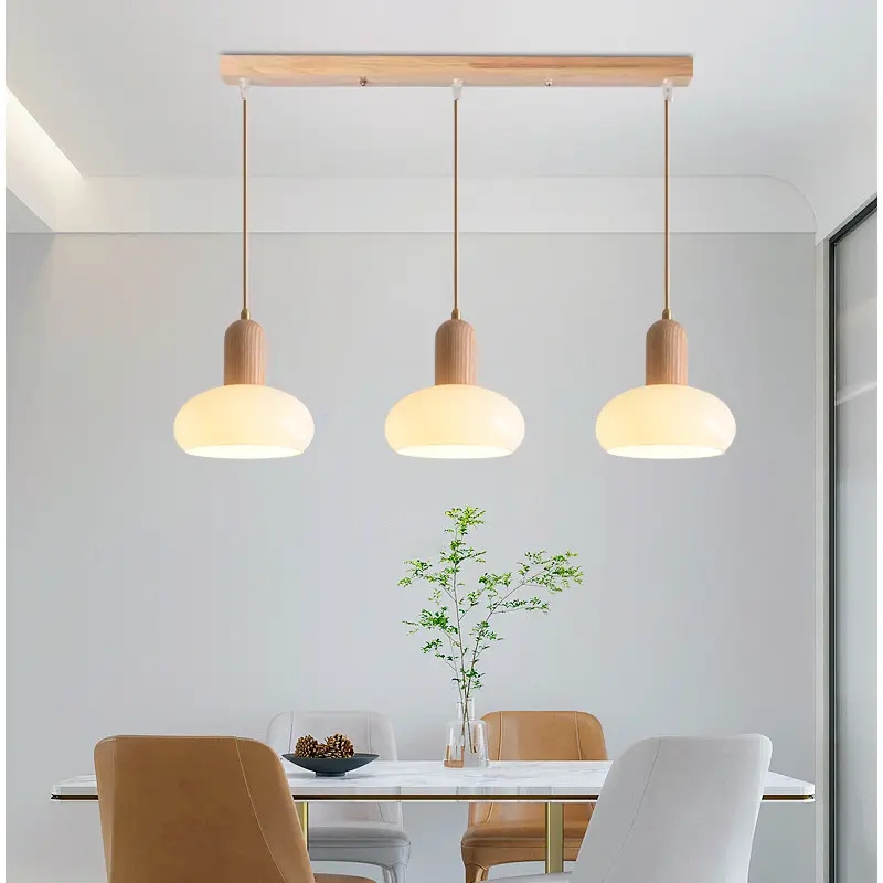 白蜡木 原木g风餐厅吊灯奶油风餐桌吧台灯现代简约卧室床头小吊灯