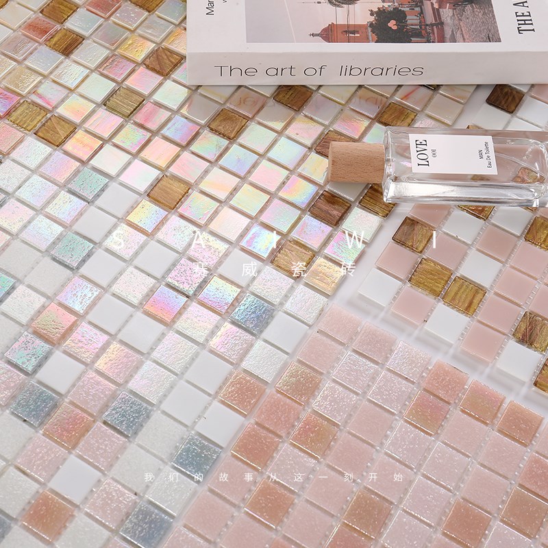 复古粉色玻璃马赛k克瓷砖卫生间厨房墙砖浴室餐厅吧台背景墙装饰