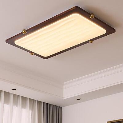 中古实木客厅吸顶灯法式复古卧室主灯新中式胡桃色木纹灯具casagd