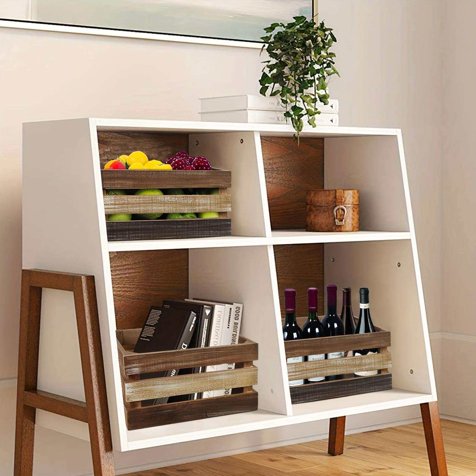 3PCS大中小复古做旧木制收纳筐木制储物框简易杂物框家用水果蔬菜