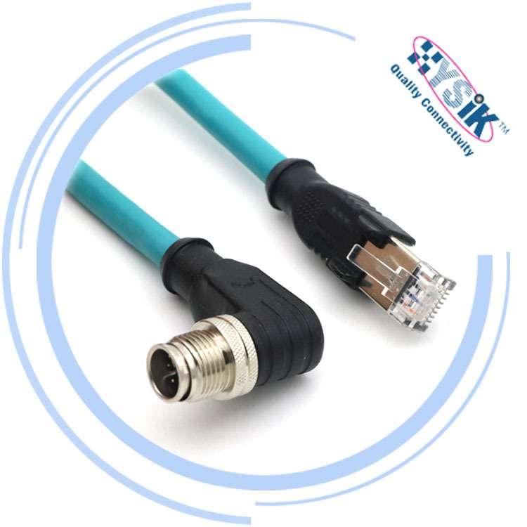 Profinet超六类M12D扣公直头直插接RJ45水晶头工业以太网屏蔽Cat6