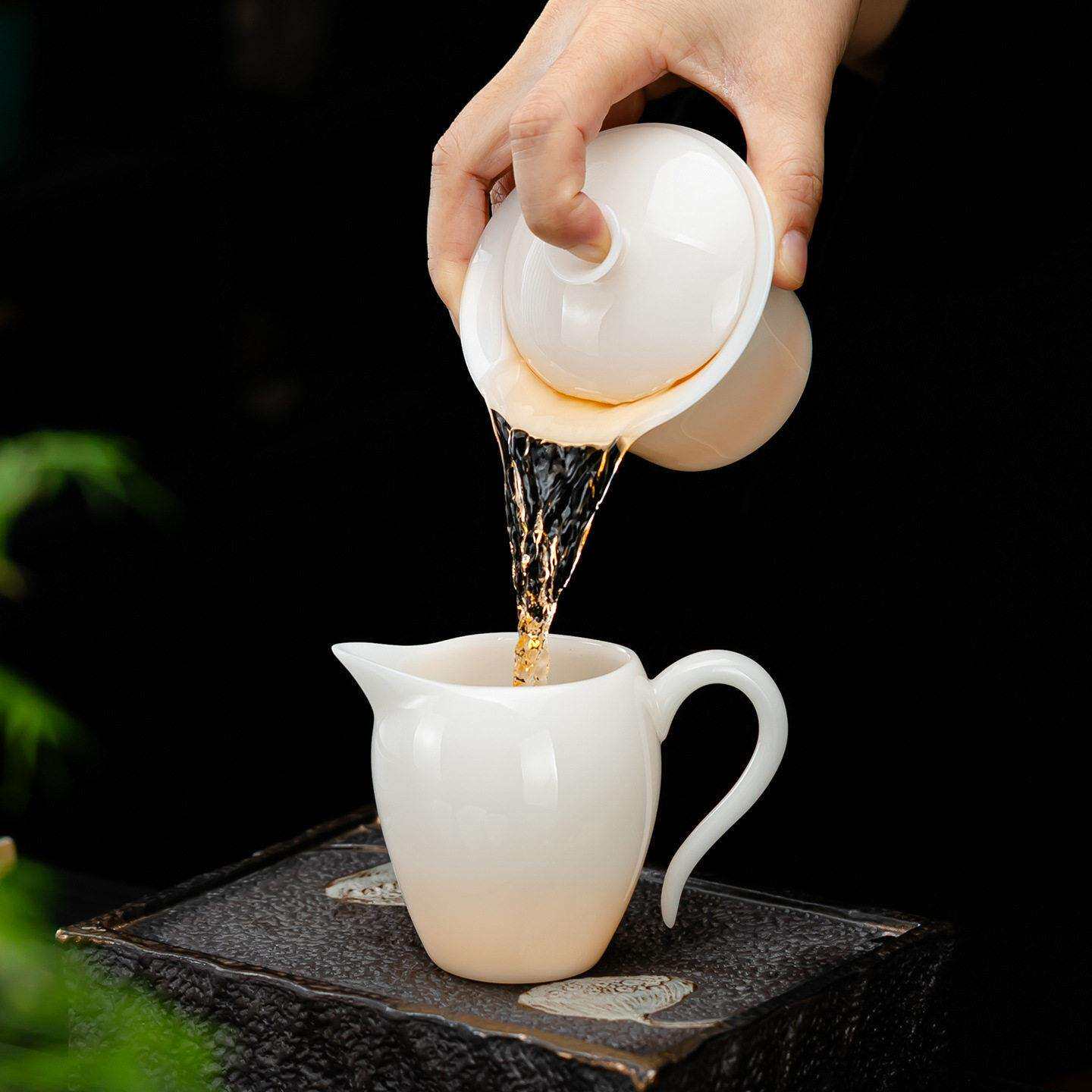 冰种璞玉白瓷盖碗杯家用三才盖碗泡茶碗品茗杯茶具陶瓷中式茶碗