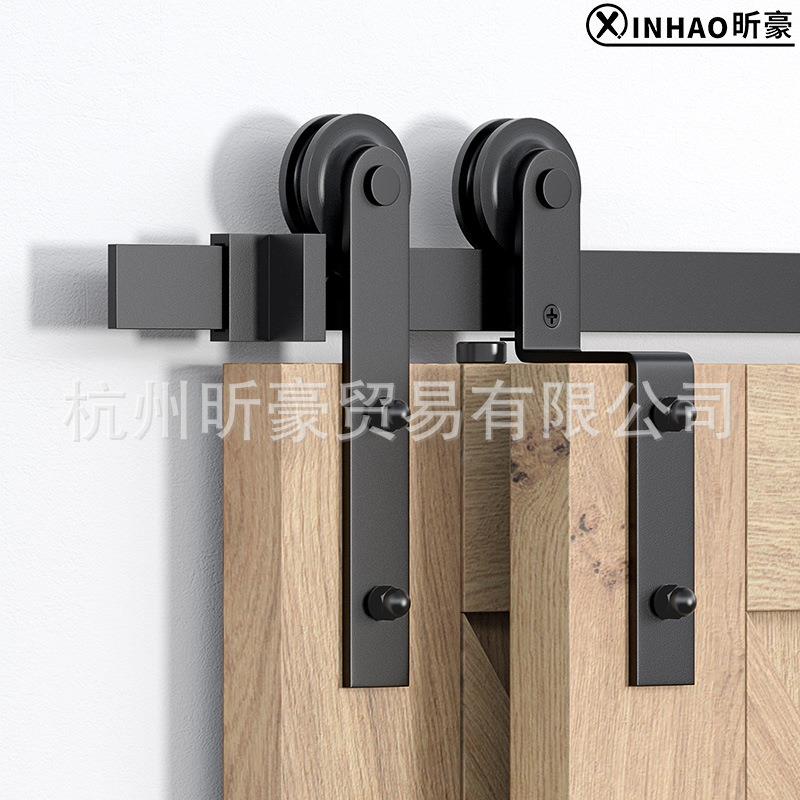 谷仓门吊轨直臂型全套轨道配件移门重叠门单轨道双门滑轮bypass