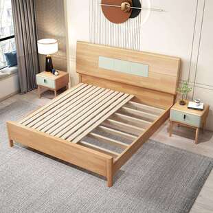 现代简约1.8m主卧婚床北欧风格1.5m出租房经济型床头拼色双人床