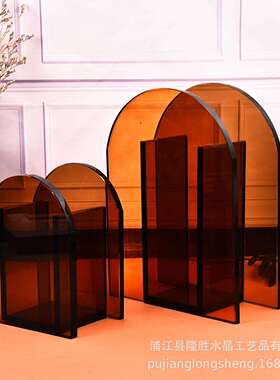 北欧简约风格水晶客厅摆件家居软装花瓶绿蓝茶色灰色双拱门花插