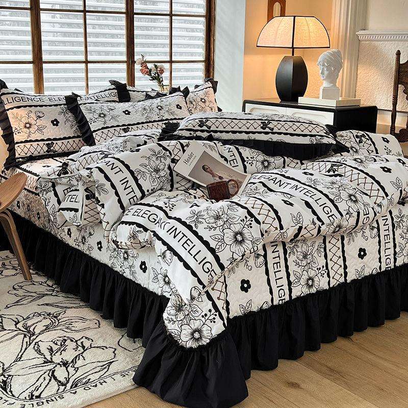 四季夹棉床盖四件套韩版公主风床罩三件套保护套加厚床单床上用品