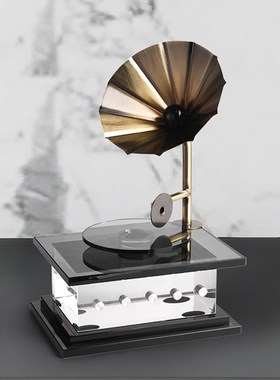 样板间书房桌面办公室内复古留声机装饰品现代简约电视Z柜轻奢摆