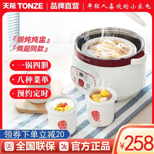 天际炖锅电全自动不锈钢隔水电炖盅B陶瓷煲汤燕窝炖盅BB煲一锅四