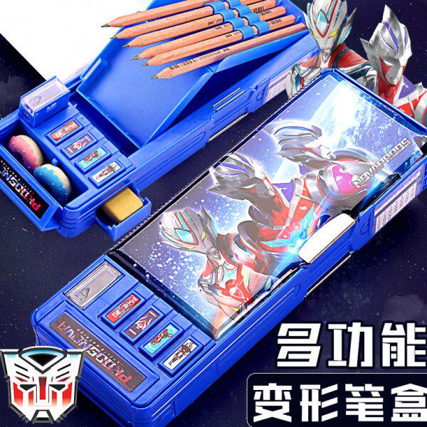 孩笔盒网红新款变形金刚多功能大容量黑科技超人铅笔盒儿童男幼儿