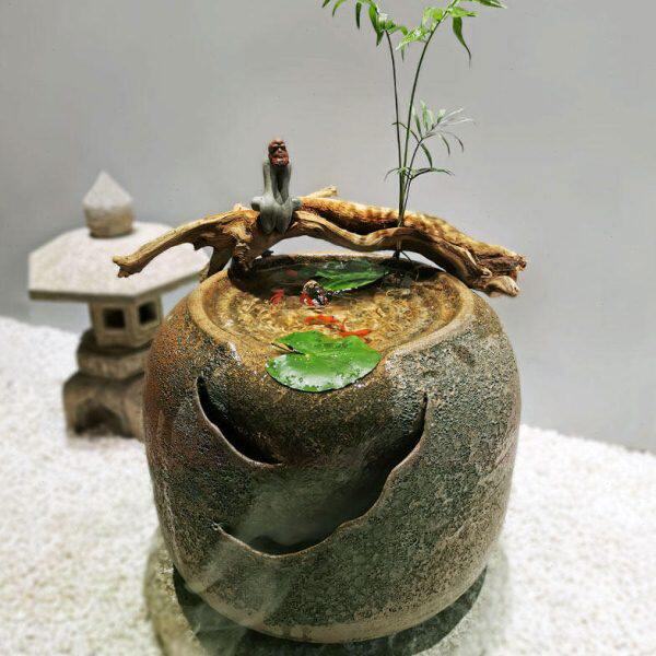 钵摆件陶罐庭院大号阳台石头水花园水景装饰循环流水禅意室内日式