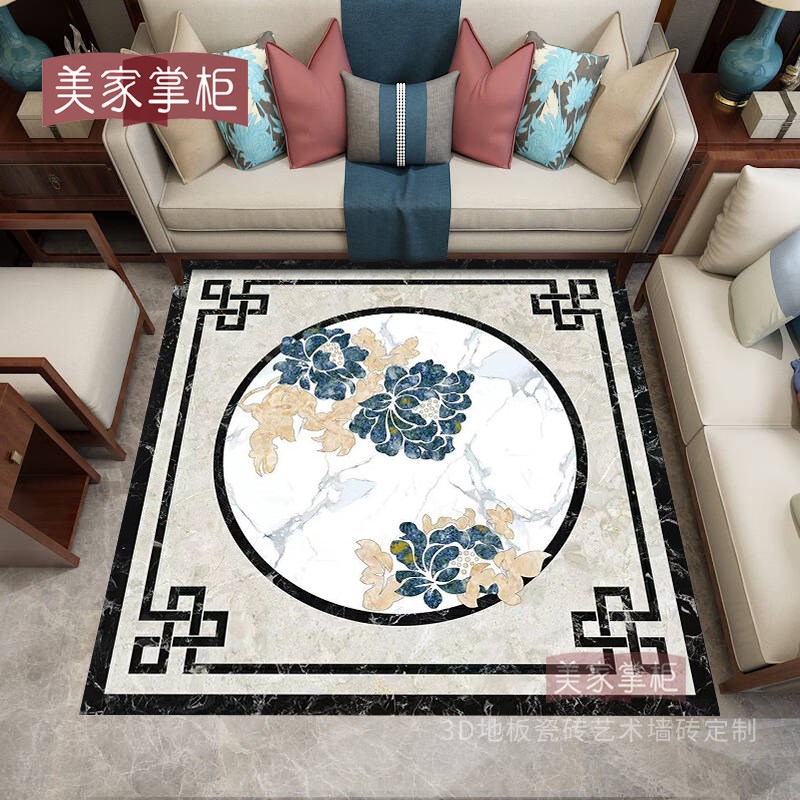 新款福字祥云拼花地砖定做别墅进门入户玄关新中式客.厅造型瓷砖