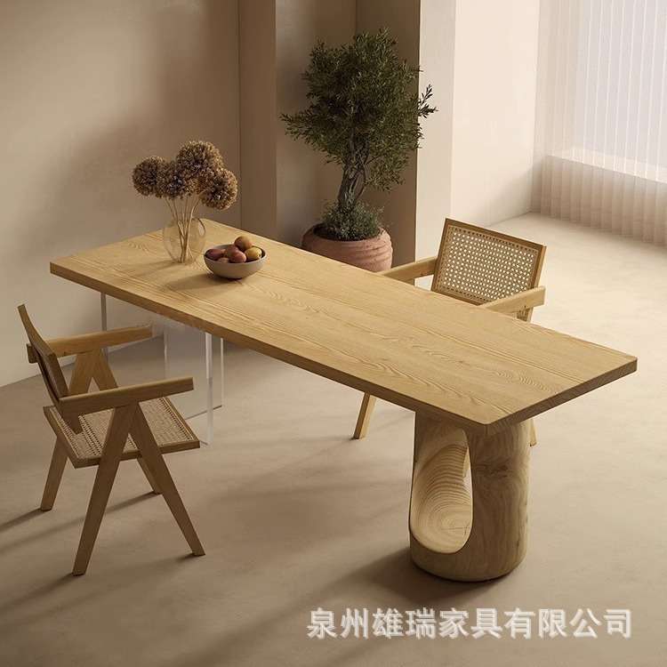 原木色猫洞木墩茶餐桌白蜡木亚克力悬浮茶桌家用客厅创意吃饭桌子